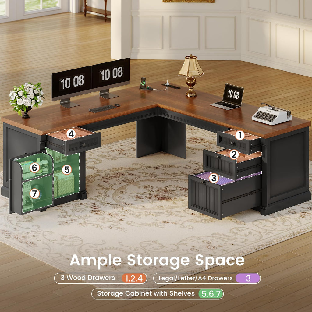 L Shaped Office Desk with 4 Drawers U613