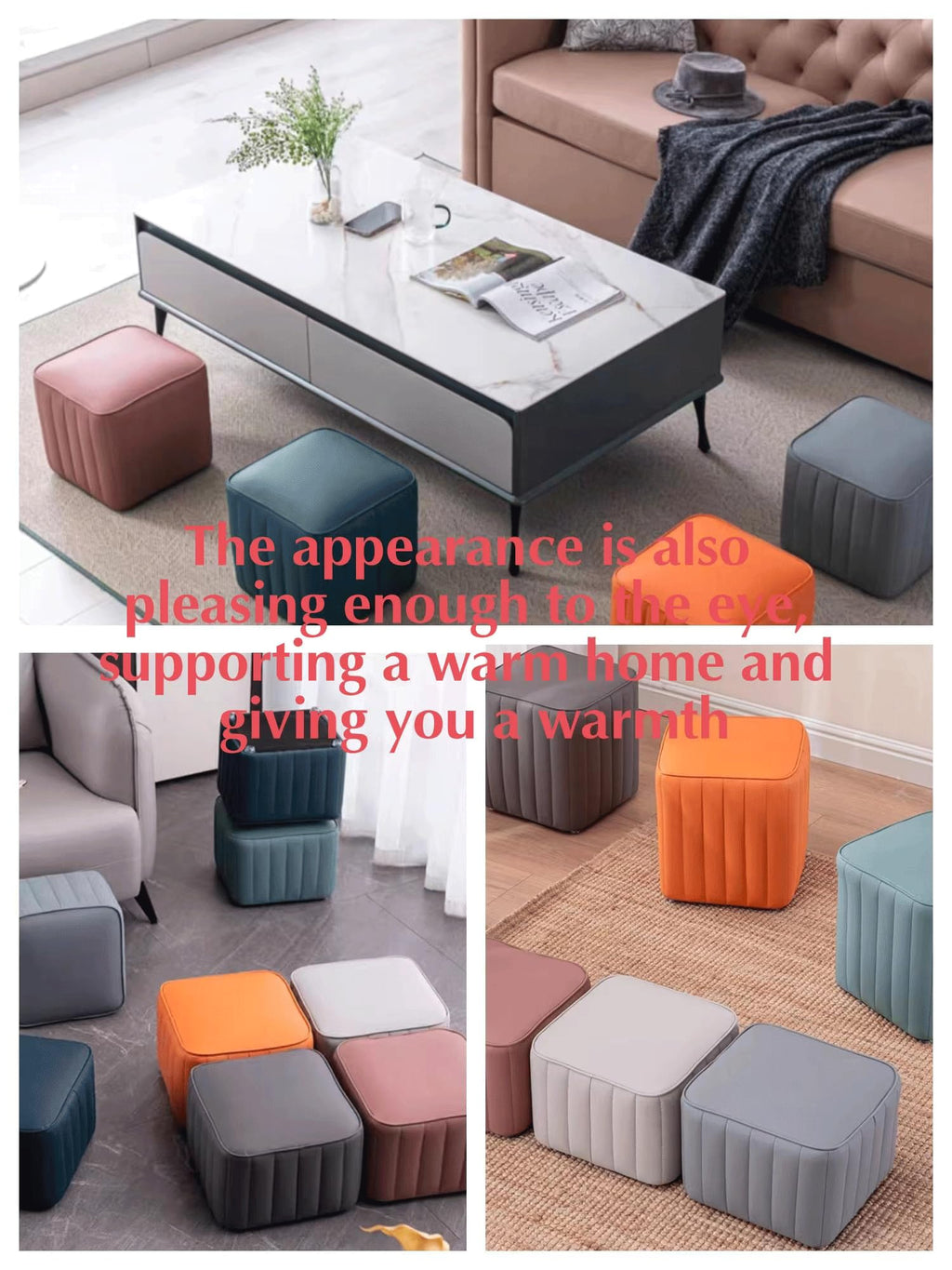 Blue Leather Ottoman S6512