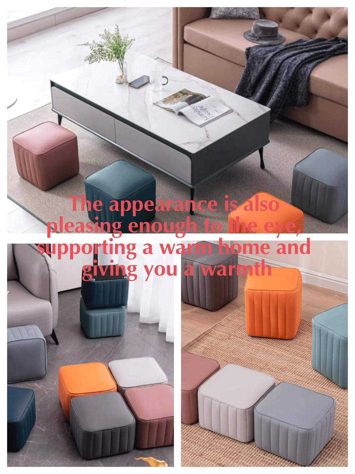 Blue Leather Ottoman S6512