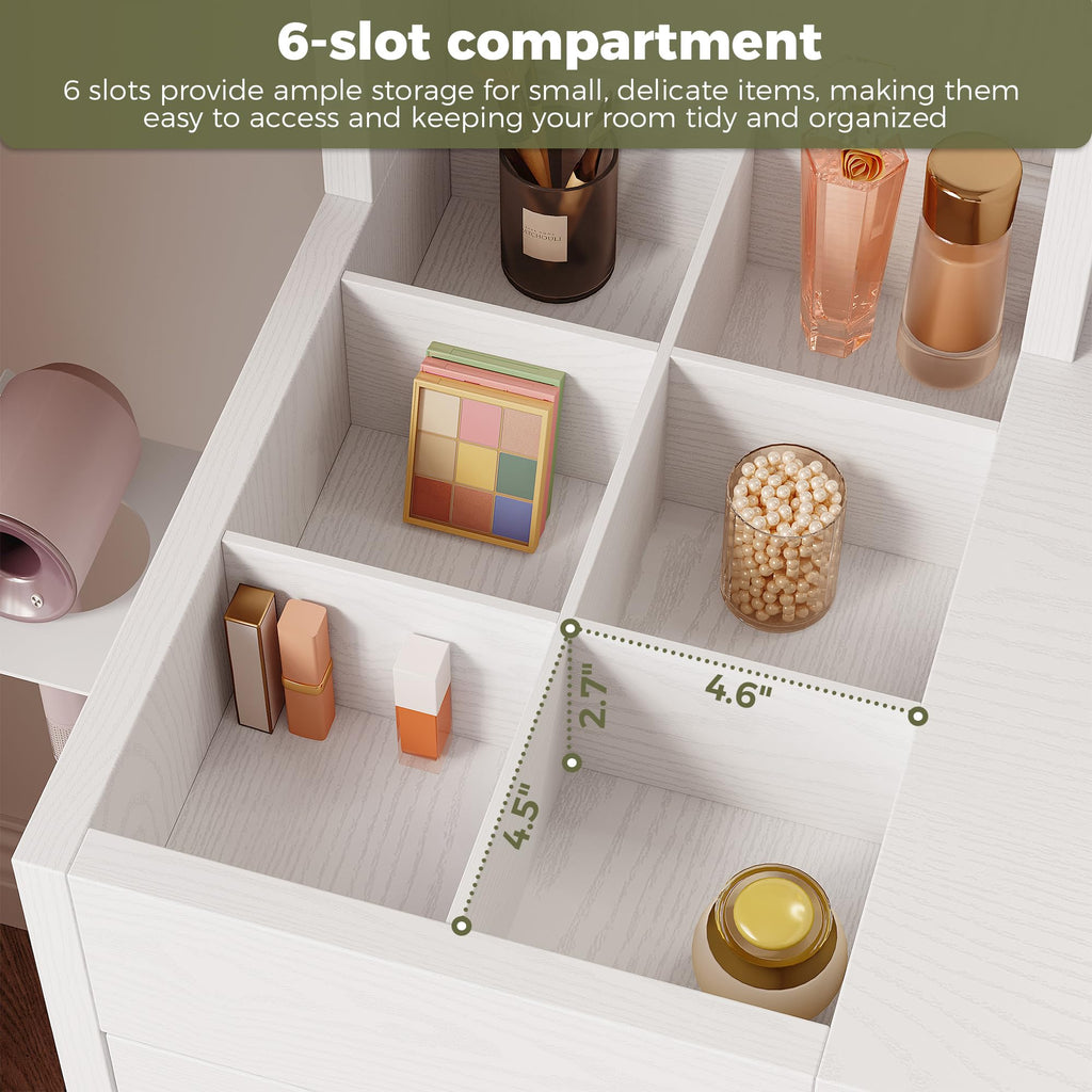 White Vanity Desk with Mirror & Power Outlet S73649