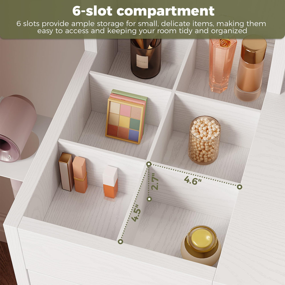 White Vanity Desk with Mirror & Power Outlet S73649