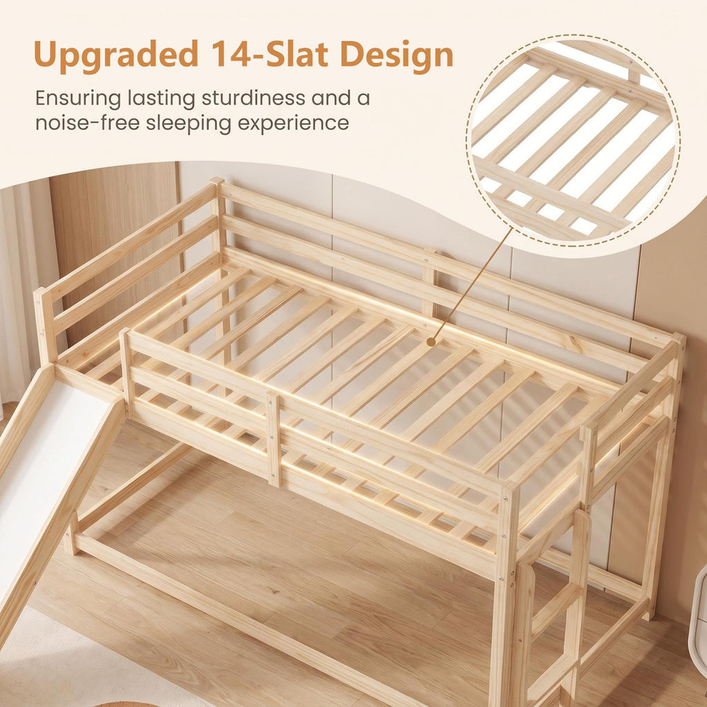 Twin Over Twin Solid Wood Bunk Bed with Slide and Ladder M967713