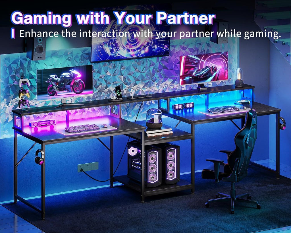 98'' 2 Person Gaming Desk with LED Lights V90348