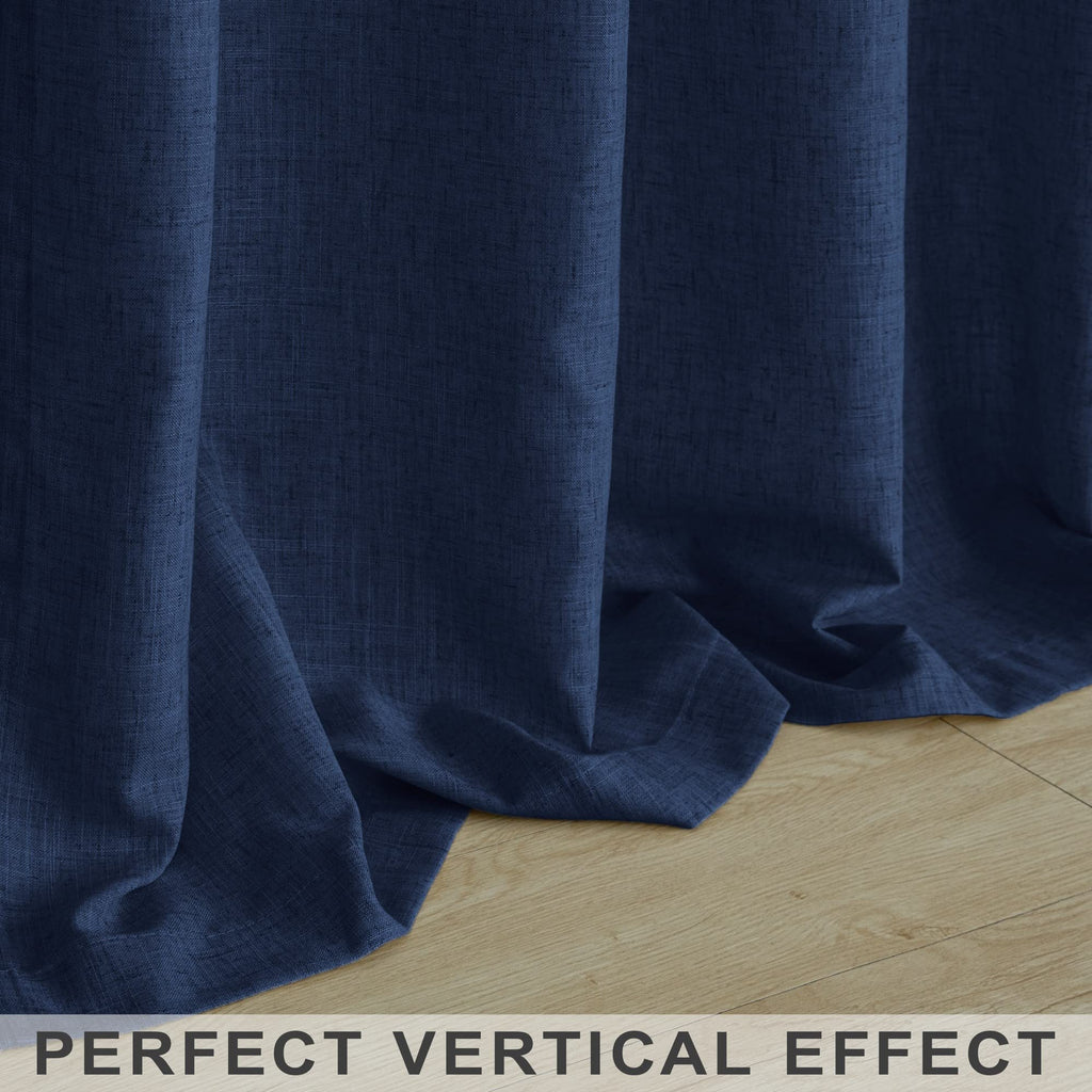 Navy Blue Linen Curtains 96 Inches Long Rod Pocket Semi Sheer Cotton Canvas L1229