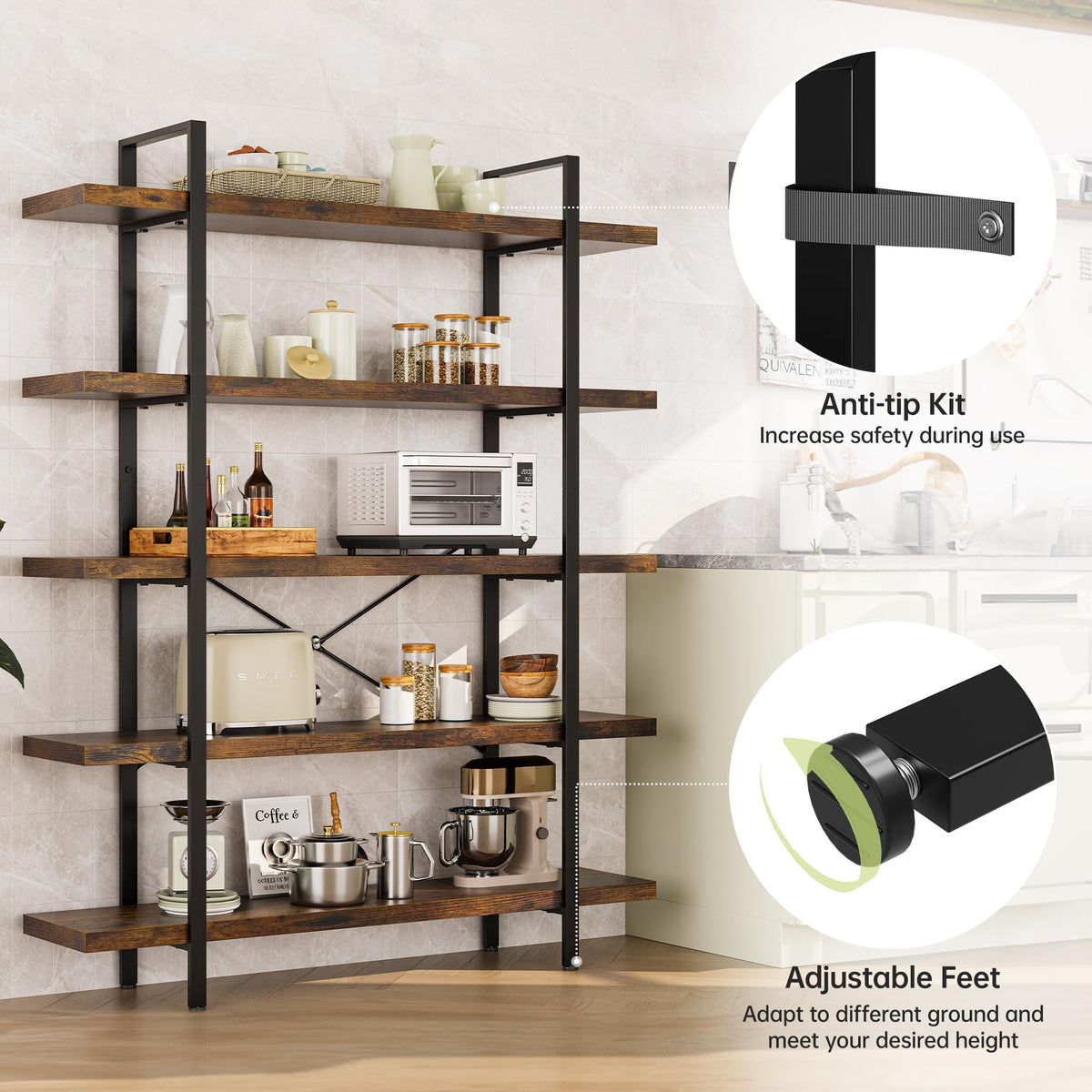 5 Tier 70" H Wood Bookshelf W4230