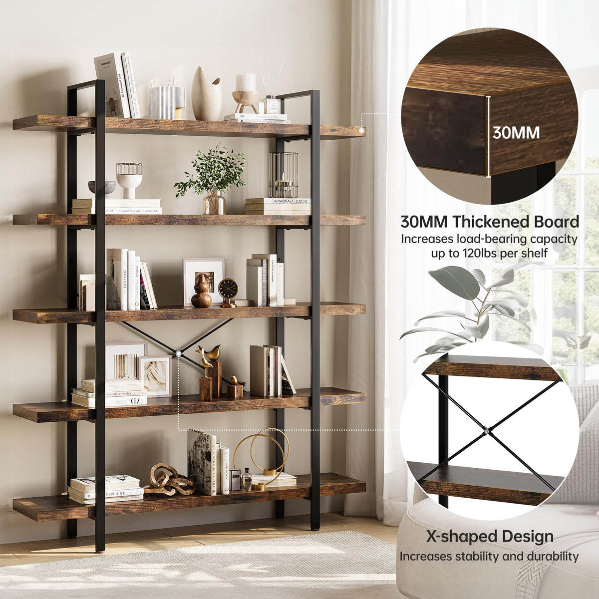5 Tier 70" H Wood Bookshelf W4230