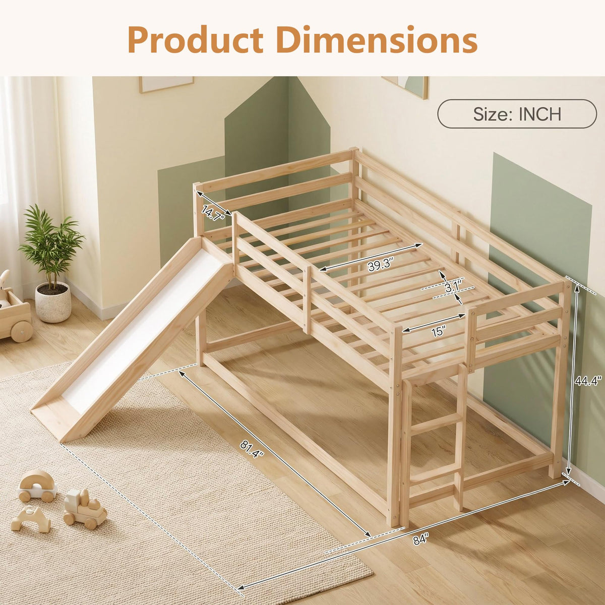 Twin Over Twin Solid Wood Bunk Bed with Slide and Ladder M967713