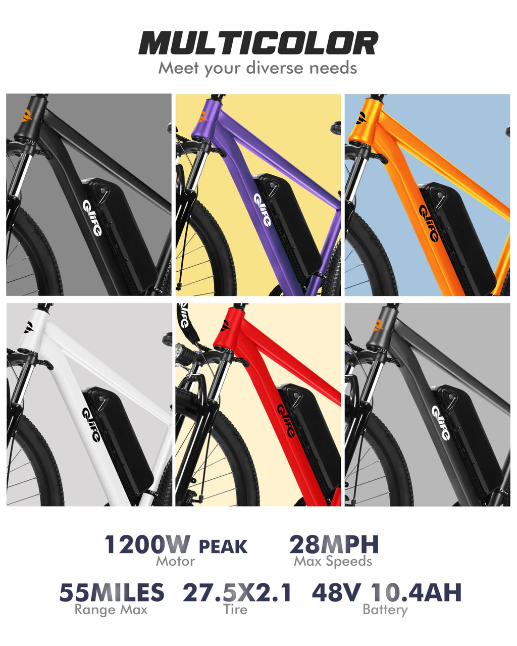 21-Speed 1200W Electric Bike with 48V 10.4Ah Removable Battery C570609
