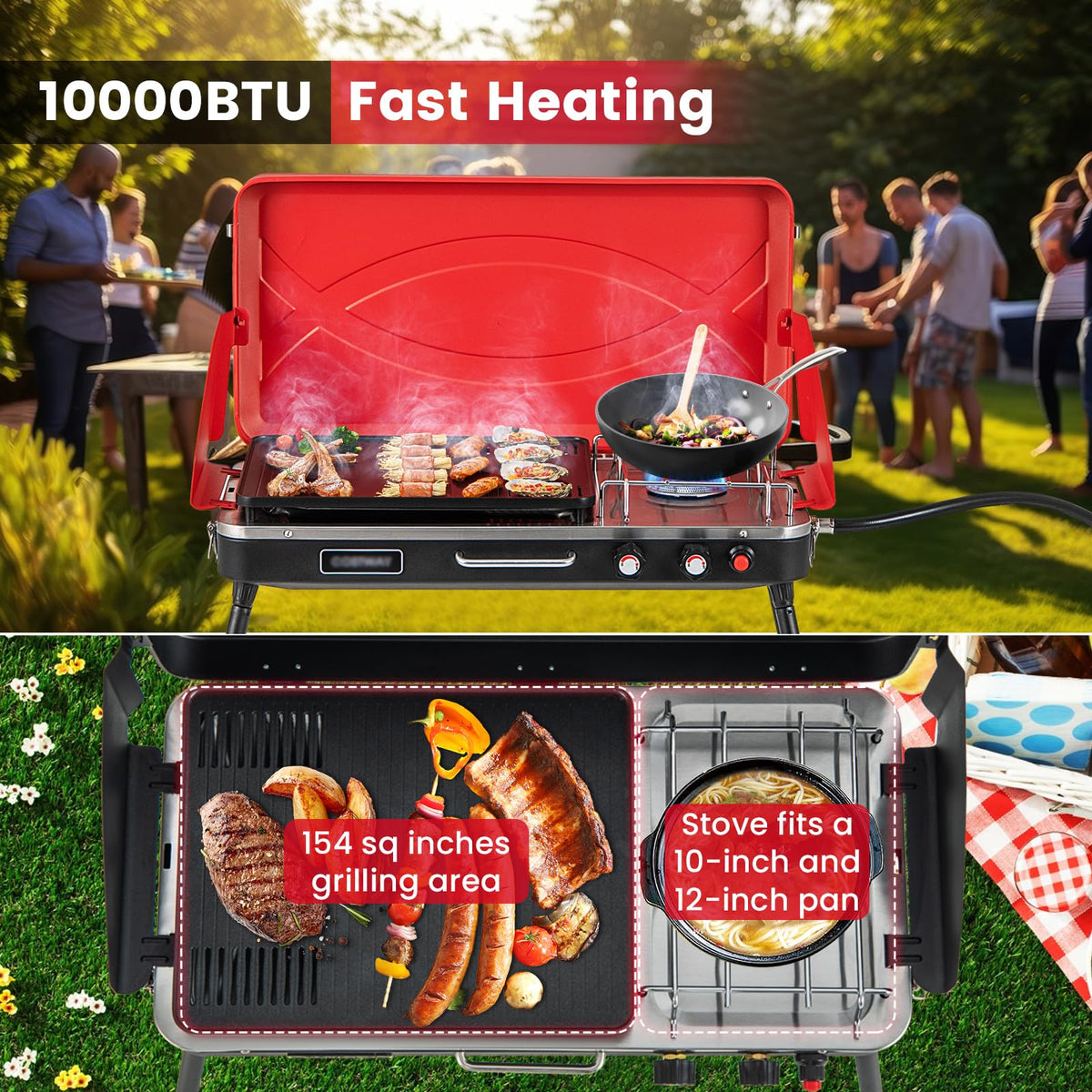 2-Burner Camping Stove with Removable Leg Stand I5020