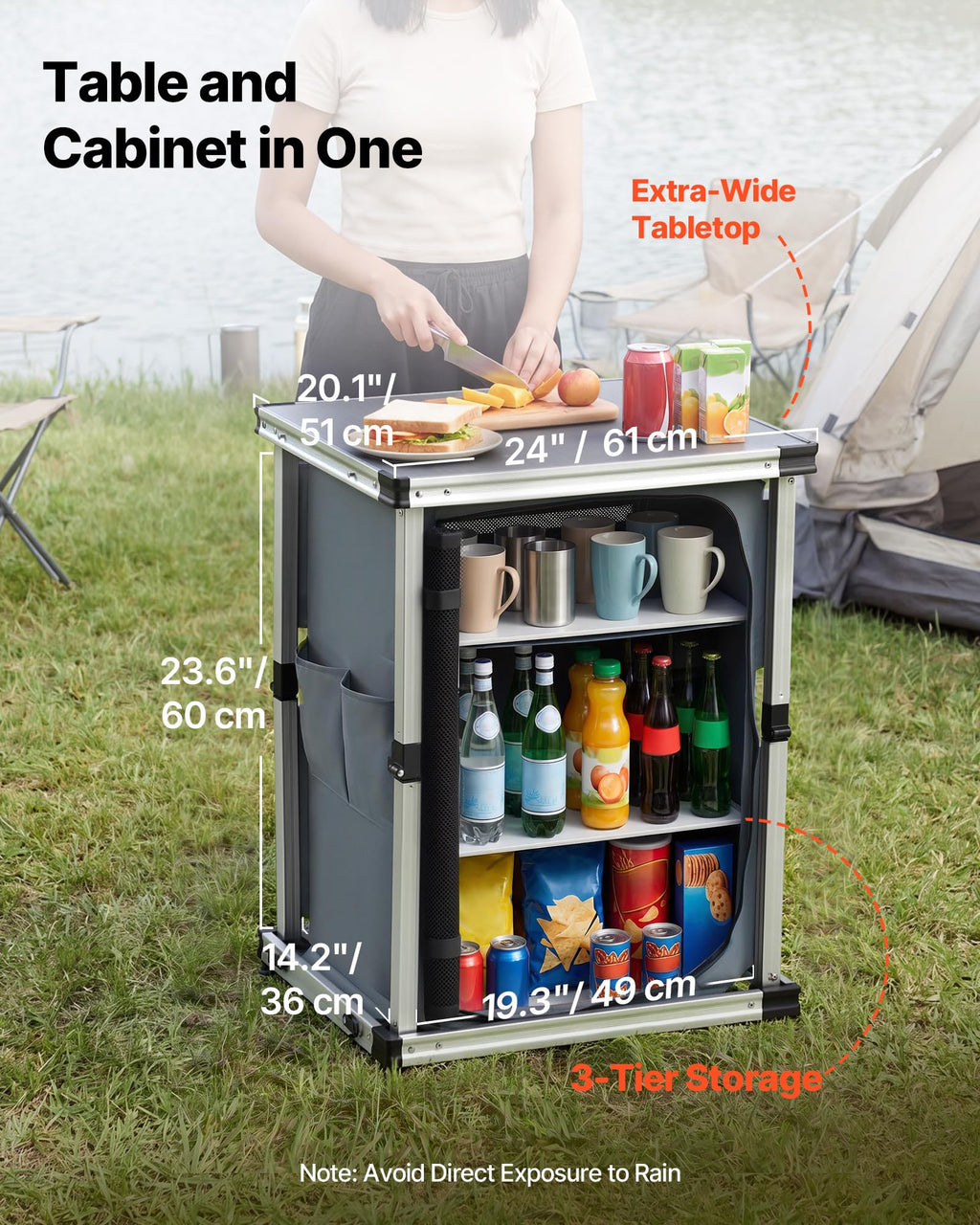 Folding Camping Storage Cabinet with 3 Shelves and Carry Bag Q656874