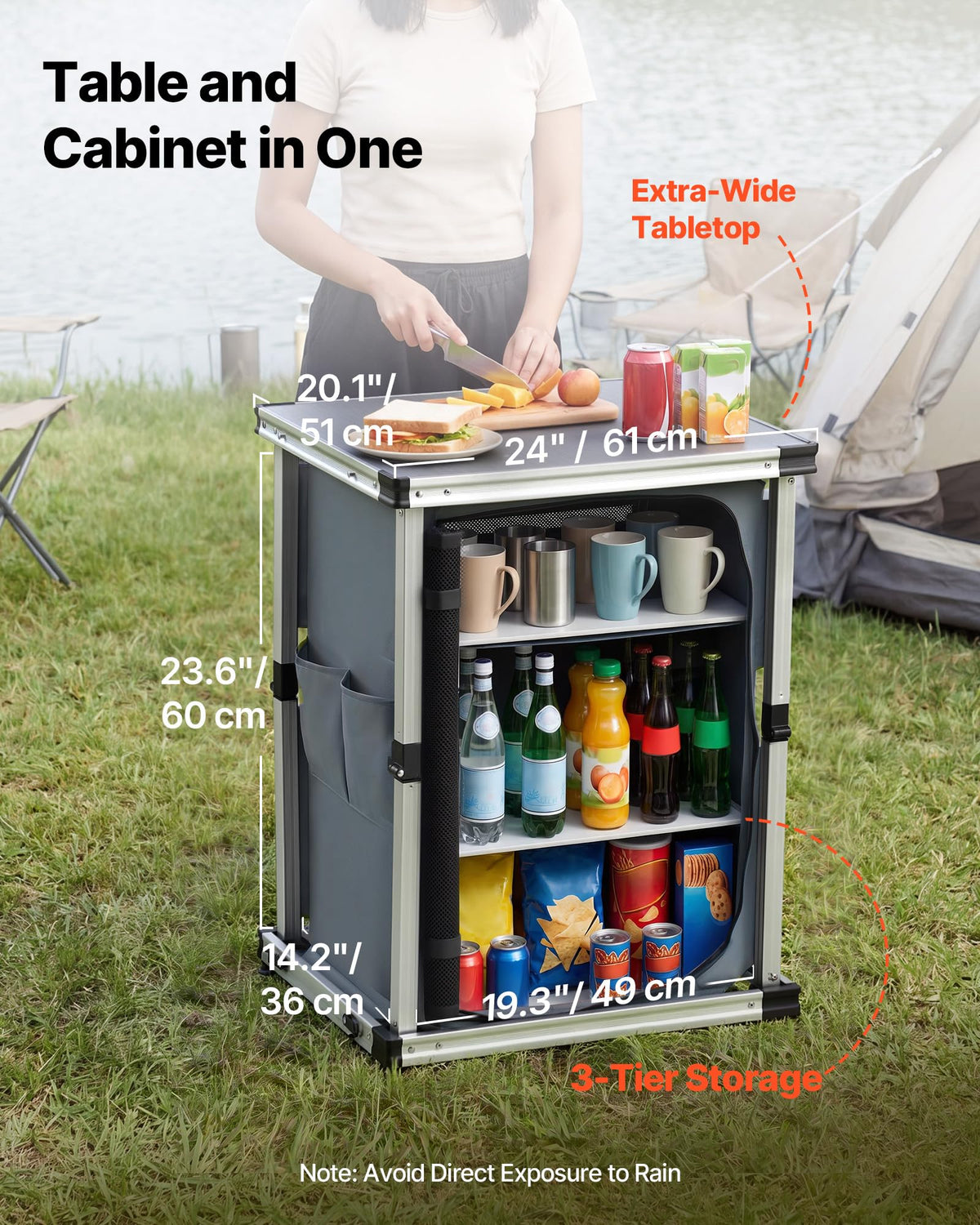 Folding Camping Storage Cabinet with 3 Shelves and Carry Bag Q656874