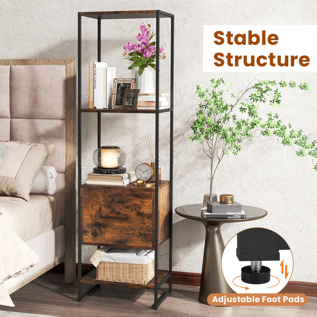 5-Tier Bookshelf with Drawer Narrow Bookcase L76755