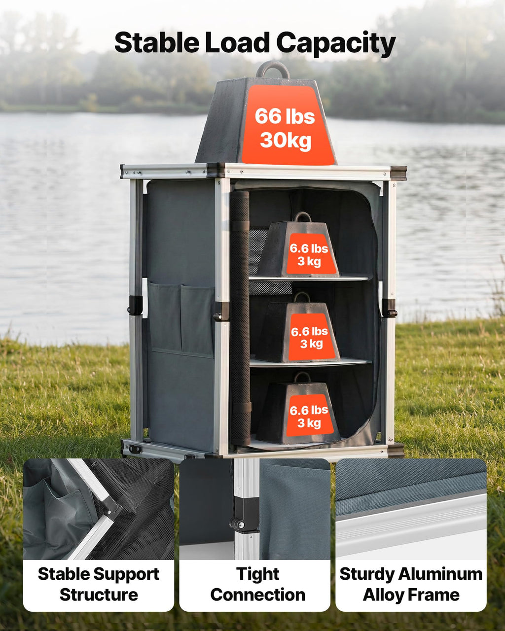 Folding Camping Storage Cabinet with 3 Shelves and Carry Bag Q656874