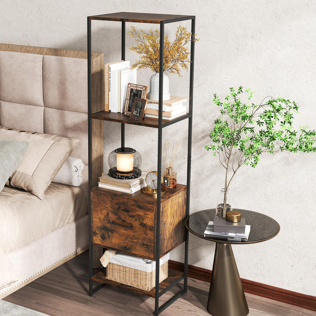 5-Tier Bookshelf with Drawer Narrow Bookcase L76755