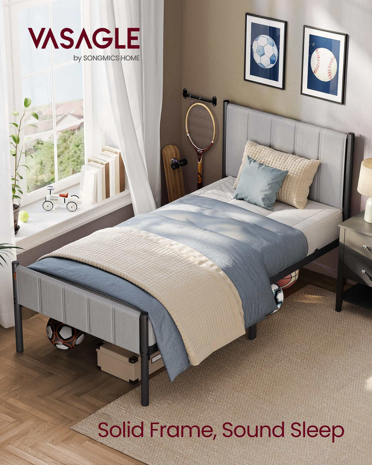Twin Bed Frame with Upholstered Headboard F985019