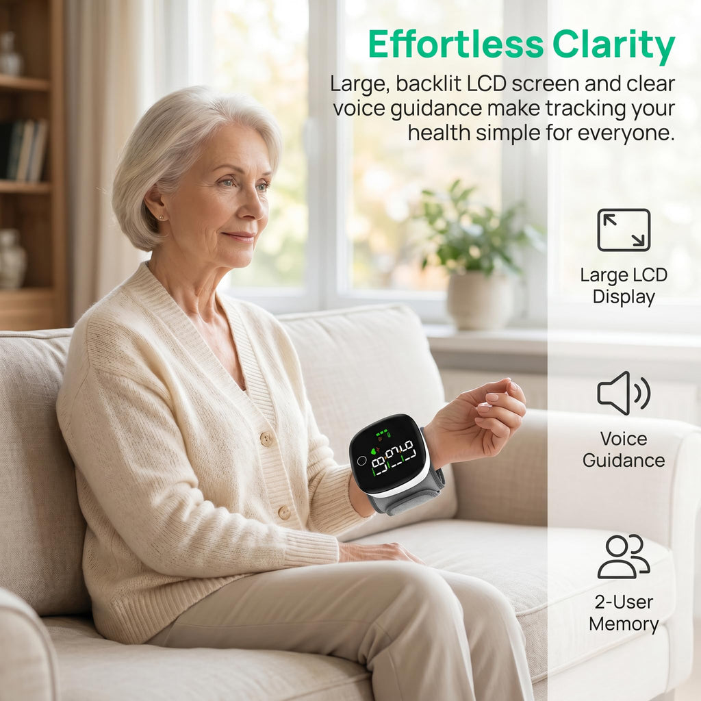 Wrist Blood Pressure Monitor with LCD Display and Voice Guide D7284