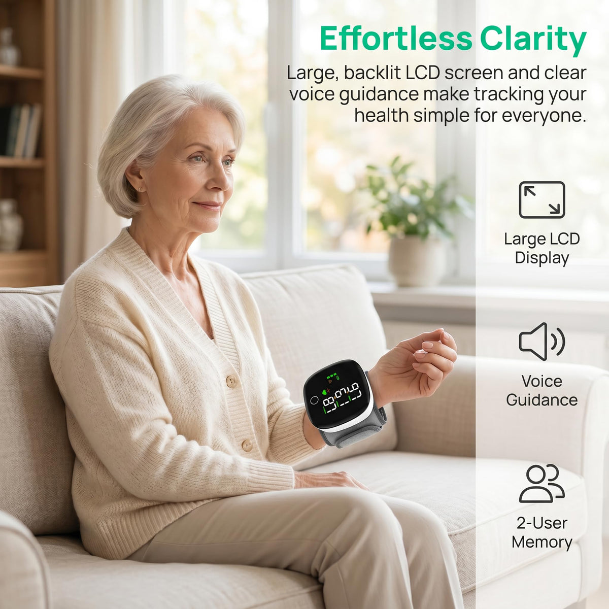 Wrist Blood Pressure Monitor with LCD Display and Voice Guide D7284