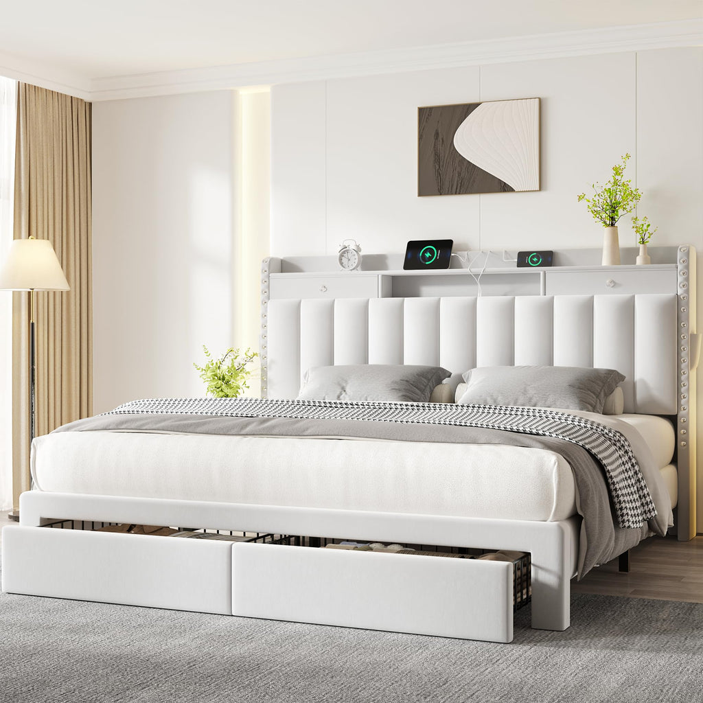 Queen Bed Frame with Storage Headboard and 4 Drawers C783
