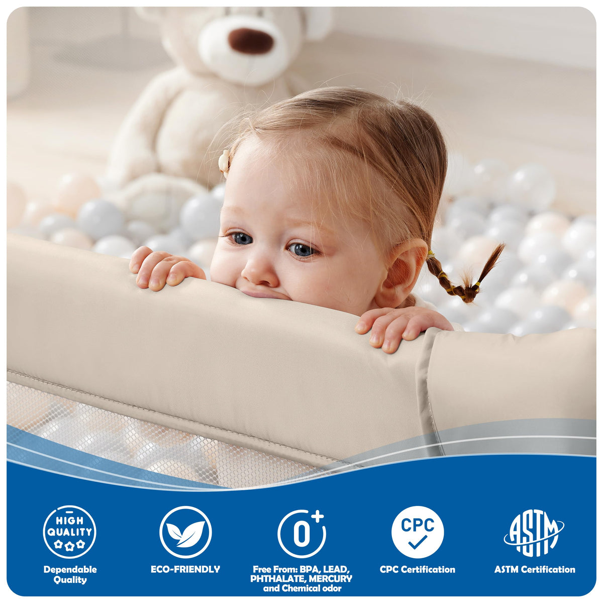 Light Khaki Foldable Baby Playpen Z734024