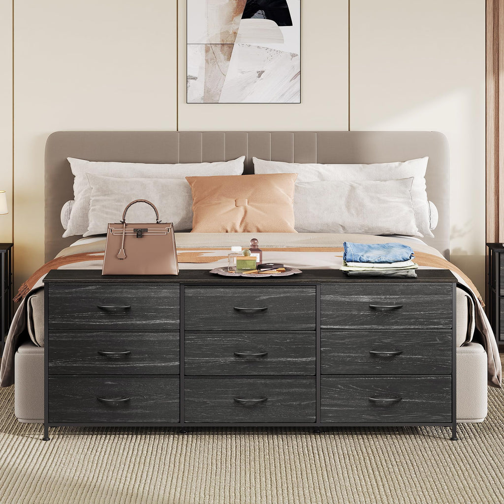 Black 9 Drawer Wood Dresser TV Stand P2681