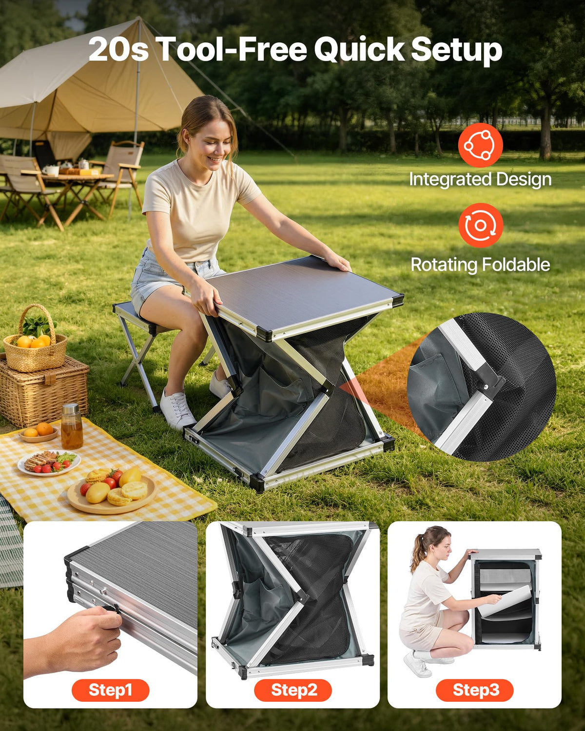 Folding Camping Storage Cabinet with 3 Shelves and Carry Bag Q656874