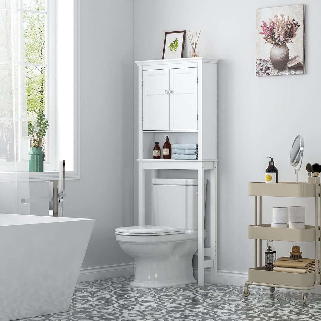 Over the Toilet Storage Cabinet with Doors and Adjustable Shelf V378