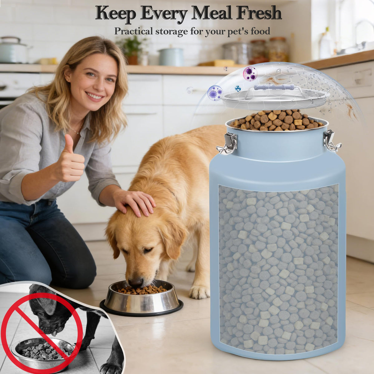Stainless Steel Dog Food Storage Container with Scoop F8354