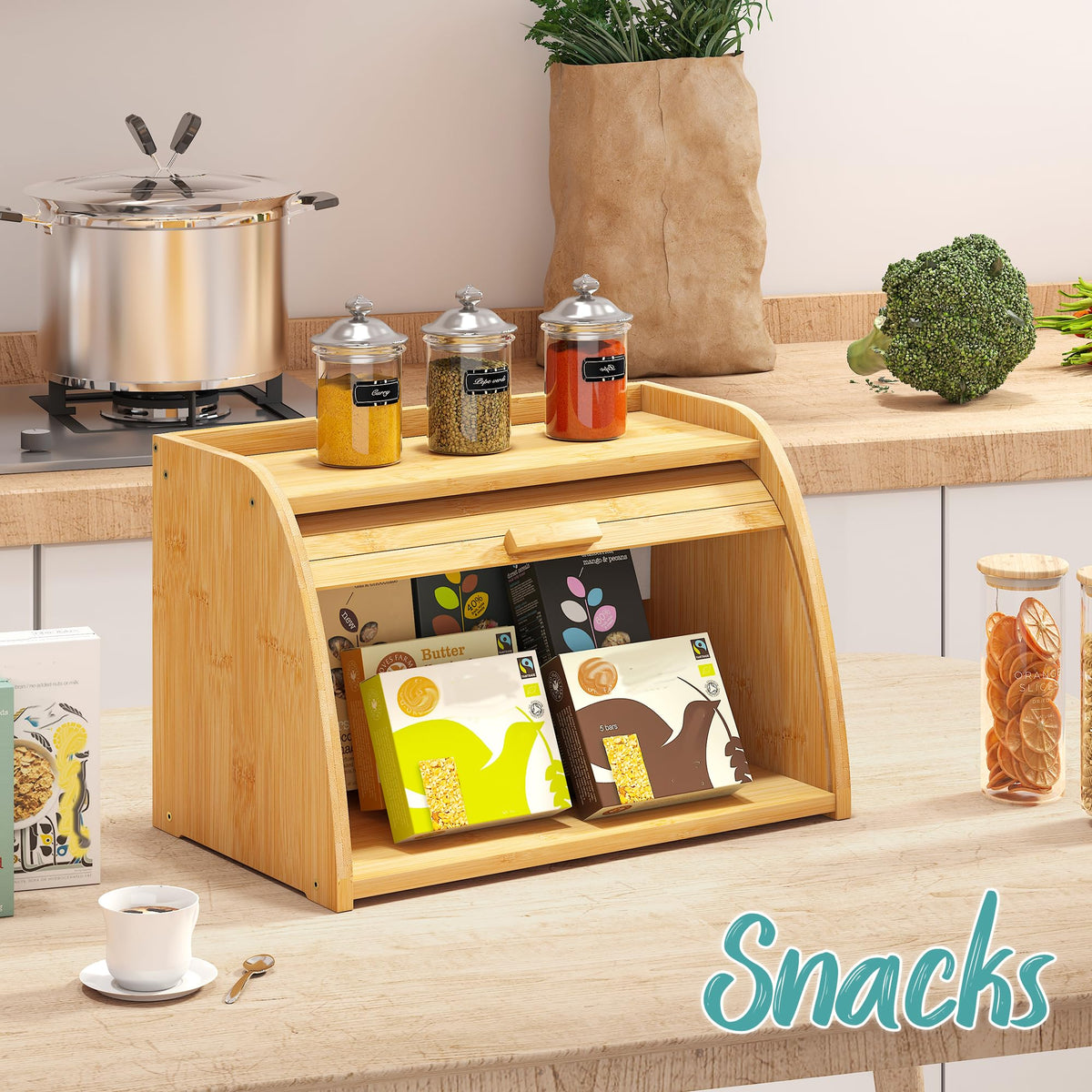 Large Bamboo Wood Bread Box K140