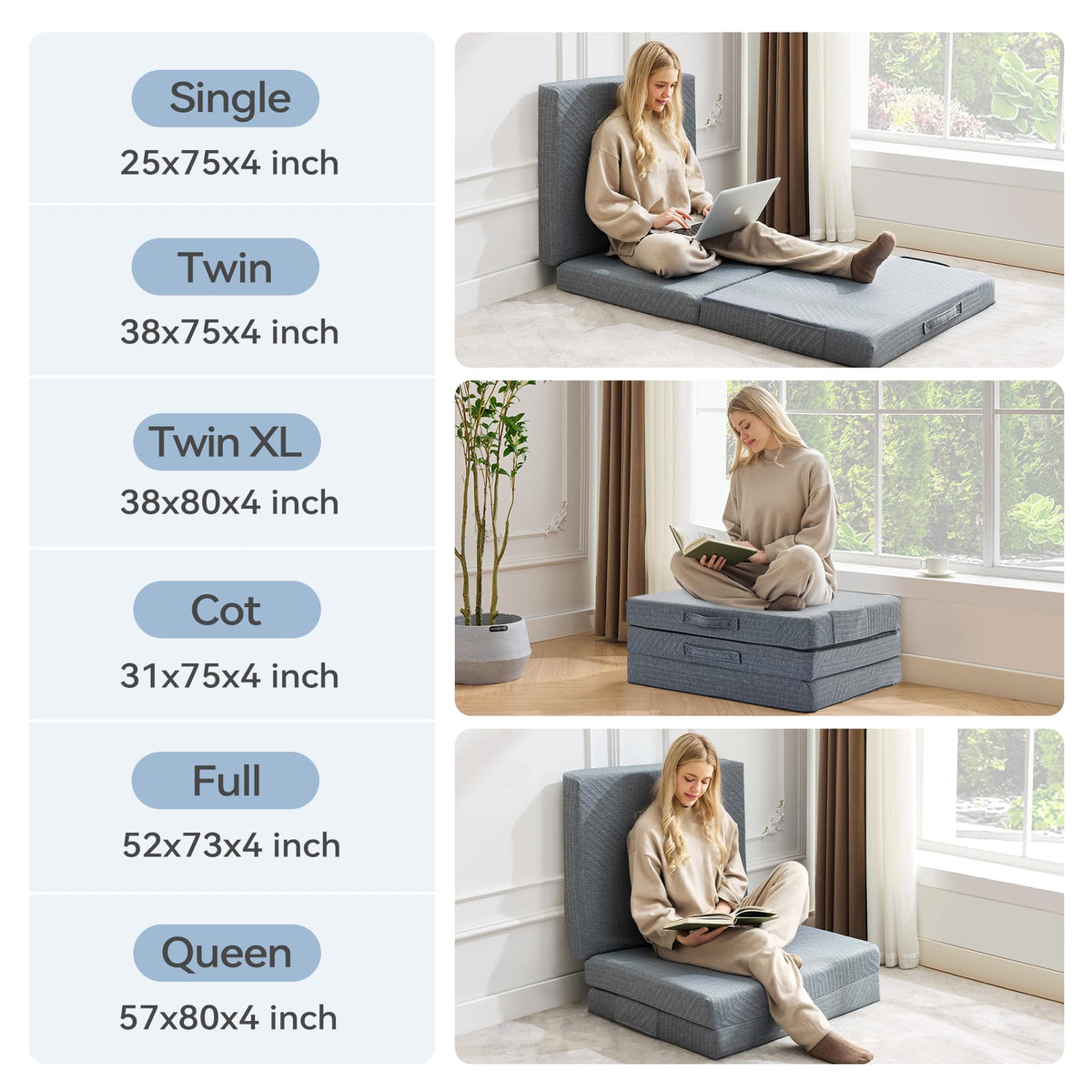 3.95" Memory Foam Topper Queen Size Foldable Floor Mat F12161