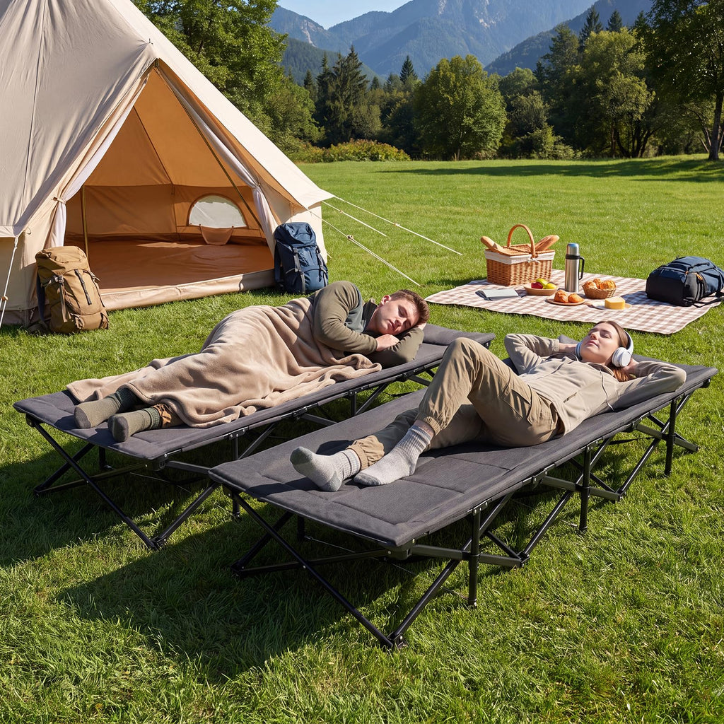 Camping Cot with Padded Pillow, Carry Bag, 600 lbs, Grey F29599