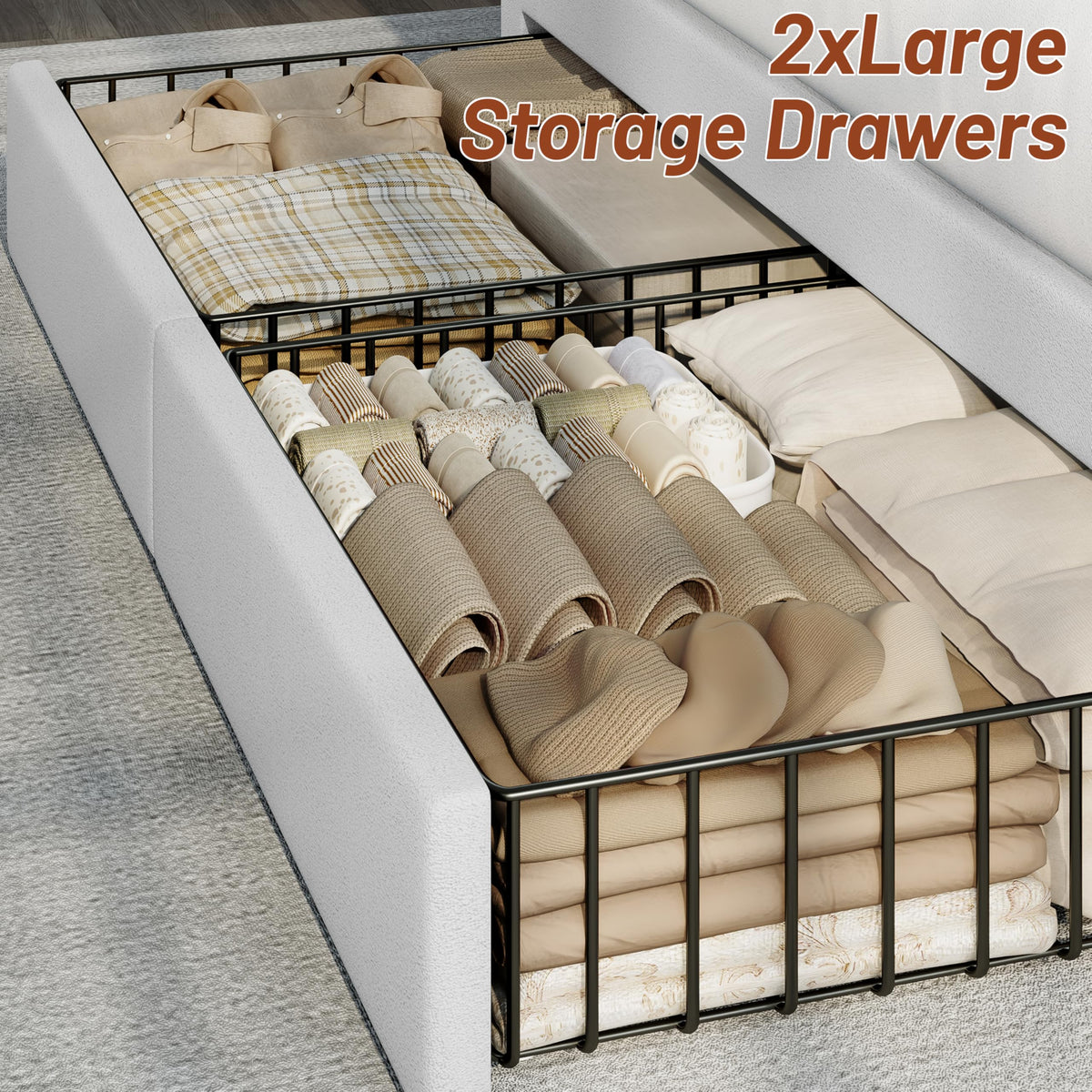 Queen Bed Frame with Storage Headboard and 4 Drawers C783
