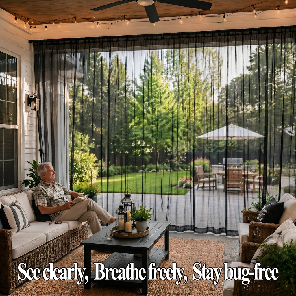 Black Mesh Mosquito Netting Curtains, 2 Panels R1529