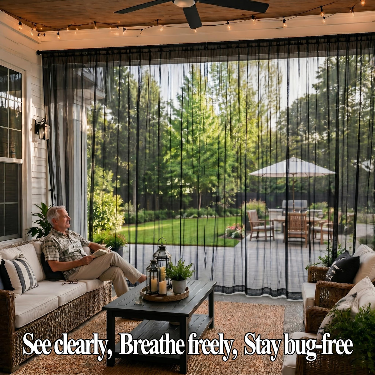 Black Mesh Mosquito Netting Curtains, 2 Panels R1529
