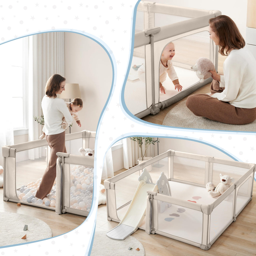 Light Khaki Foldable Baby Playpen Z734024