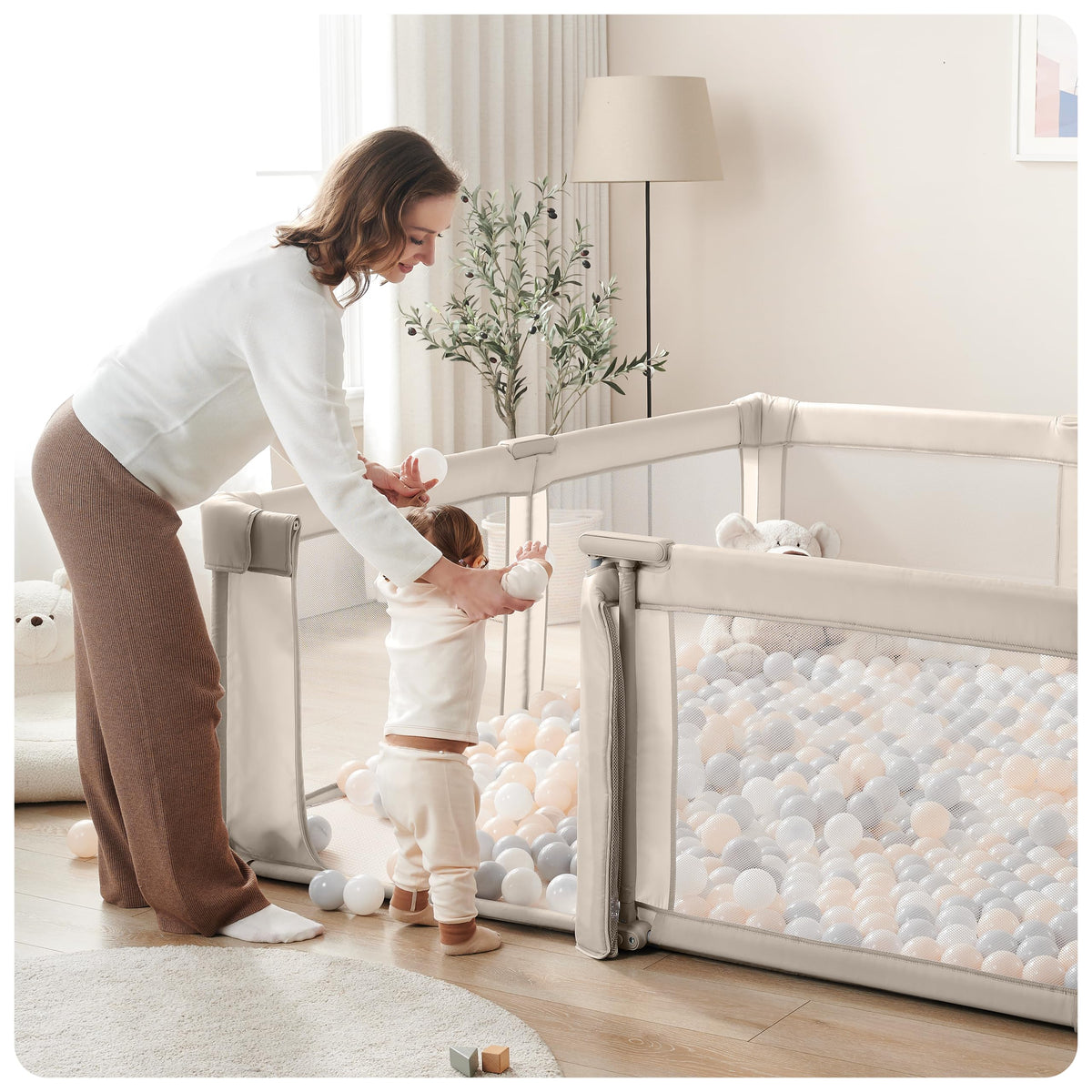 Light Khaki Foldable Baby Playpen Z734024